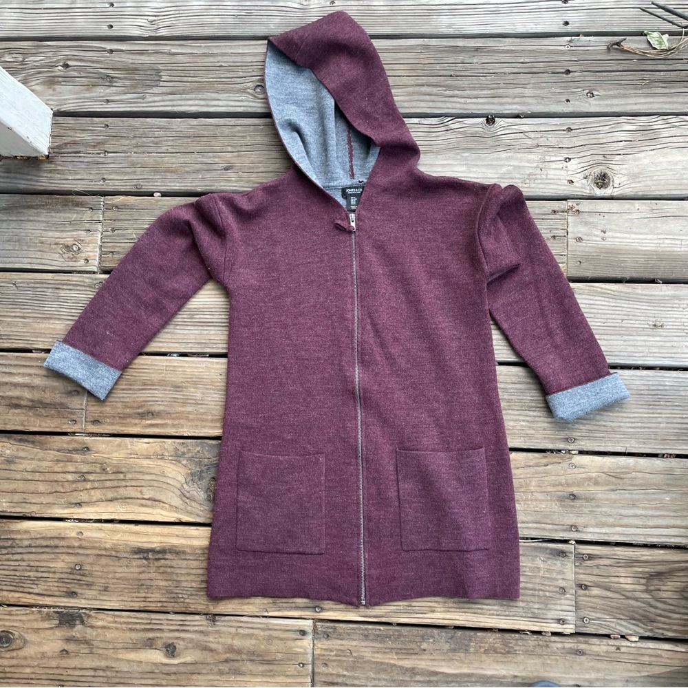 Jones New York Women's Mauve Merino Wool Blend Hooded Zip-up Sweater Size Small